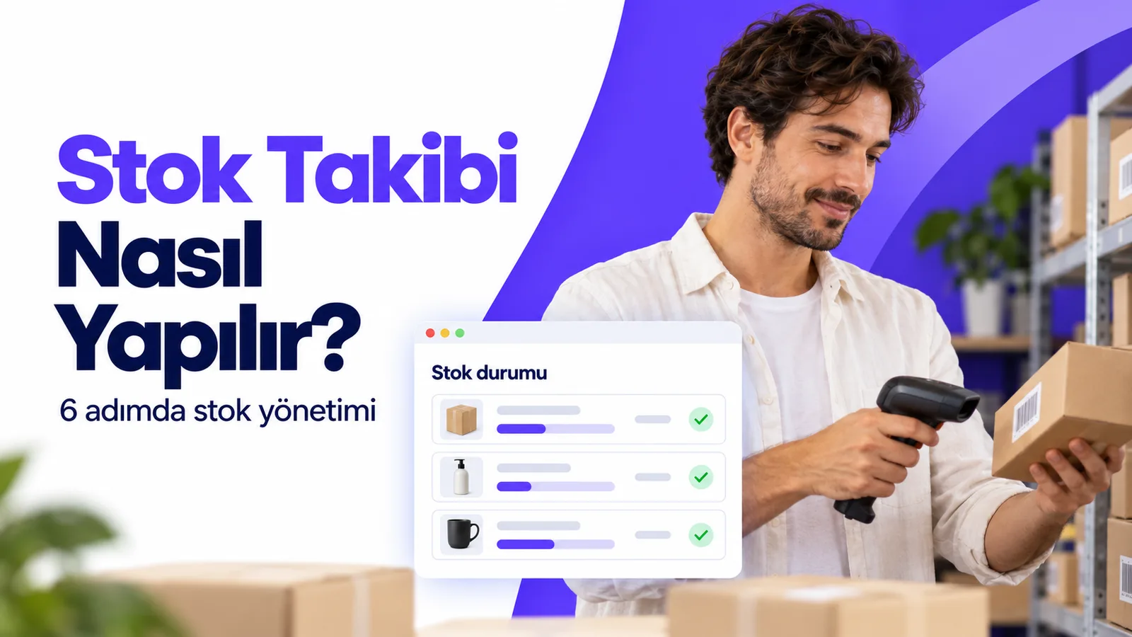 Barkod okuyucuyla stok takibi yapan mağaza çalışanı