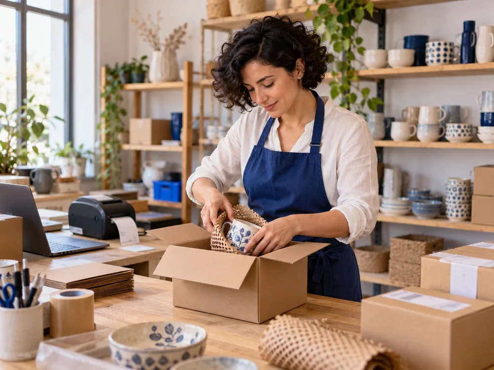 An e-commerce seller preparing orders