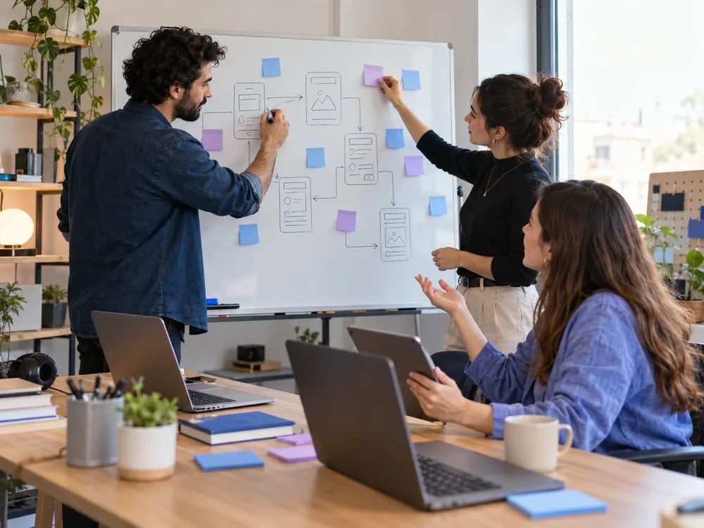 The team of a newly founded company working together